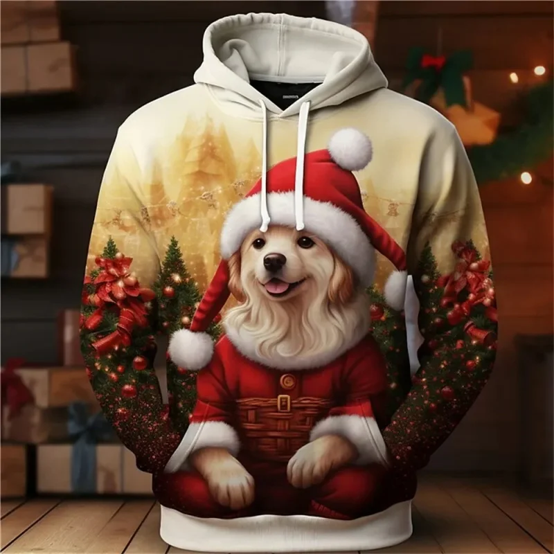 thumbnail image 1 of Sudadera con capucha navideña para hombre, sudadera con estampado 3D de animales, sudadera de manga larga, sudaderas casuales de gran tamaño para hombre, sudaderas con capucha, ropa, 1 of 5