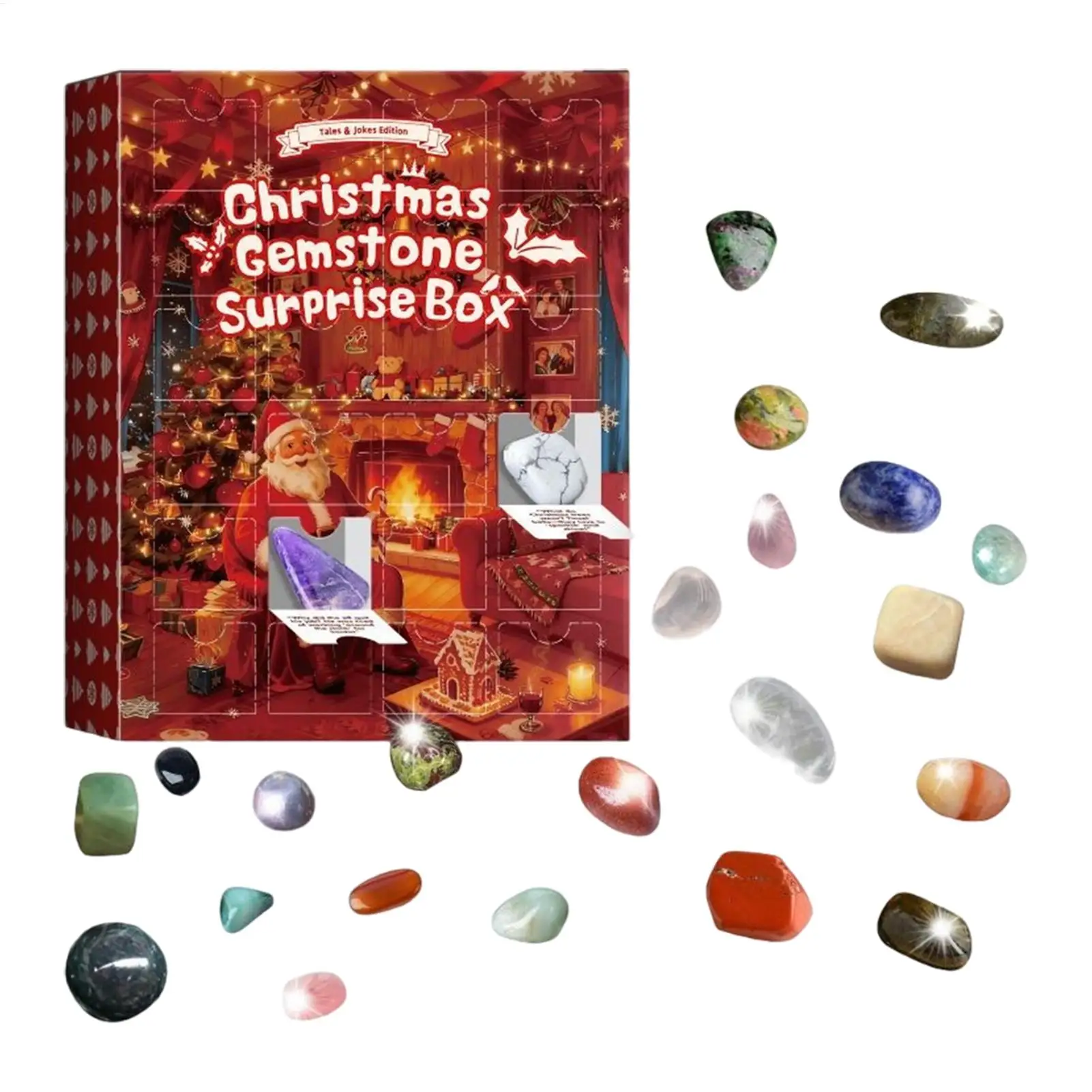 Christmas Countdown Calendar 24 Days Natural Crystal Gemstones Collection Christmas Party Countdown Calendar for Women Gifts