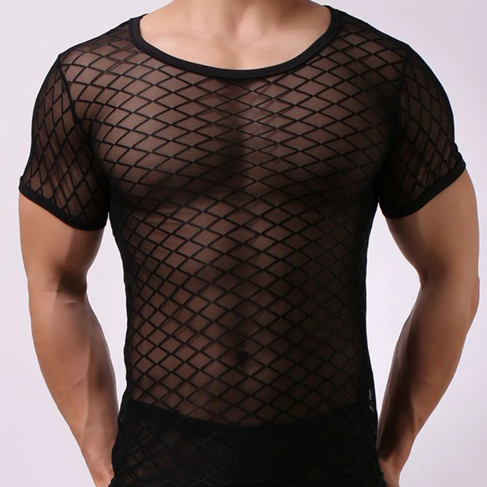 

Mesh Sleep Tops SleepWear Summer Fashion Man Exotic Fitness Undershirt Mens Sexy Grid Singlet Fishnet Transparent