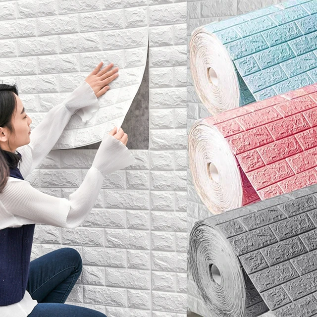 Rollo de papel tapiz autoadhesivo 3D para pared, adhesivo de espuma de  ladrillo suave para cocina, habitación, decoración del hogar, impermeable,  bricolaje, blanco, azul, rosa, gris - AliExpress