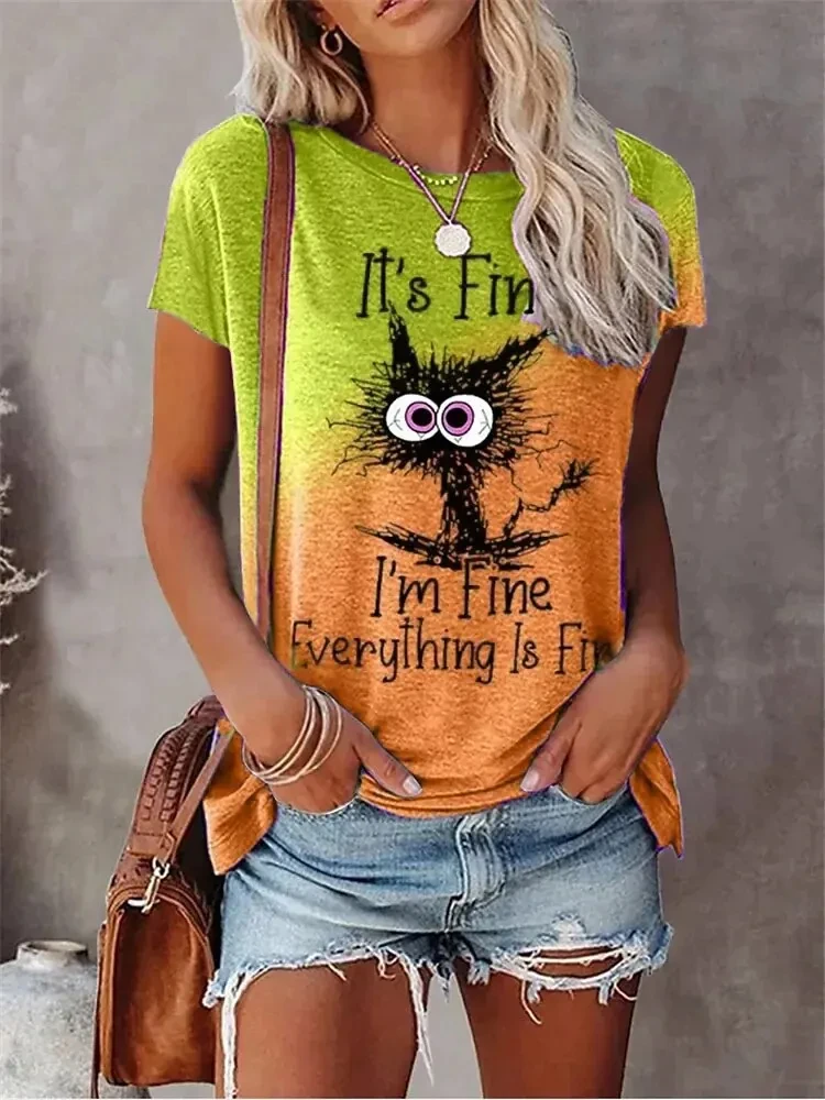 3D Print T-shirts Women Streetwear Summer Cartoon Cats Fine Casual Fashion Short Sleeve T Shirt O-neck Tees Tops Clothing 1