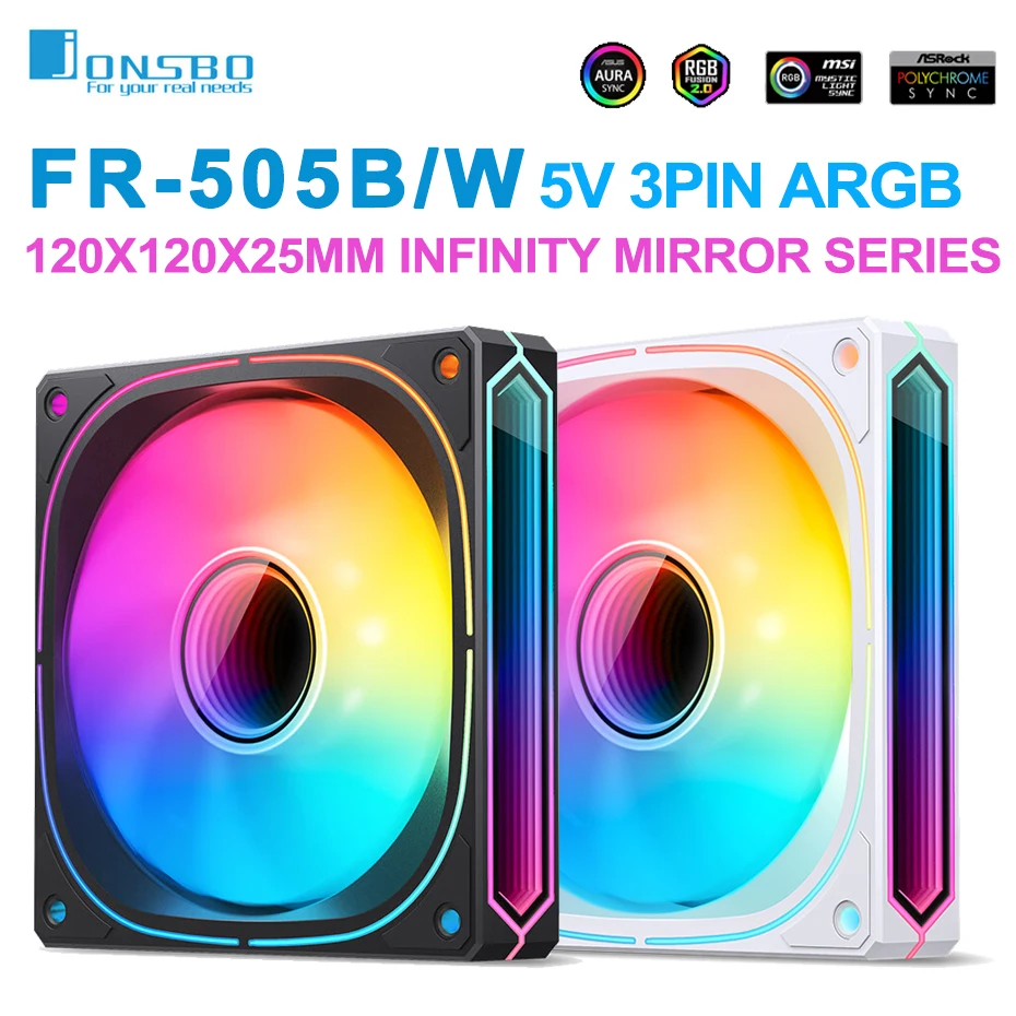 JONSBO FR-505B белый/черный 120 мм чехол вентилятор 5В 3PIN ARGB серия Infinity Mirror 4PIN ШИМ тихий кулер для процессора