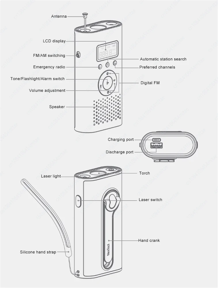 Xiaomi Youpin Nextool 6-in-1 Emergency Alert Laser Light 4500mAh Power Bank for Outdoor Radio Flashlight Manual Power Generation