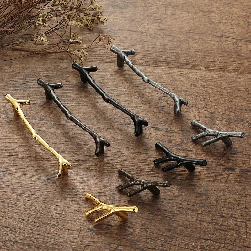 Furniture Handles Kitchen Door Handles Fashion Tree Branch Furniture Handle 96mm 128mm Black Silver Bronze Kitchen Cabinet Handles Drawer Knobs Door Pulls Hardware