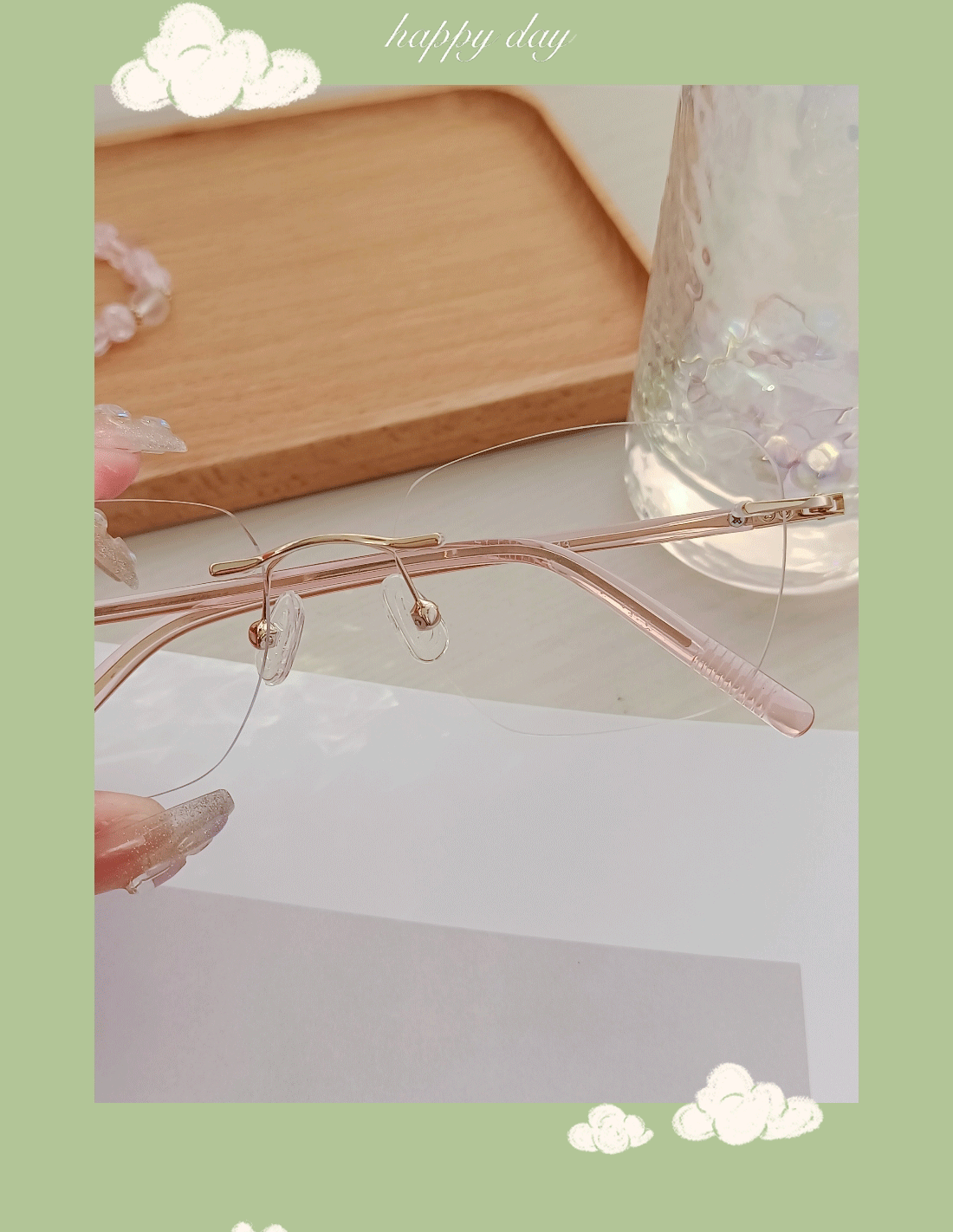 Firada Mode Licht Luxus Damen brillen Retro Metall rahmenlose Brillen optische Brille Rahmen für Frauen e1 – Detail 7