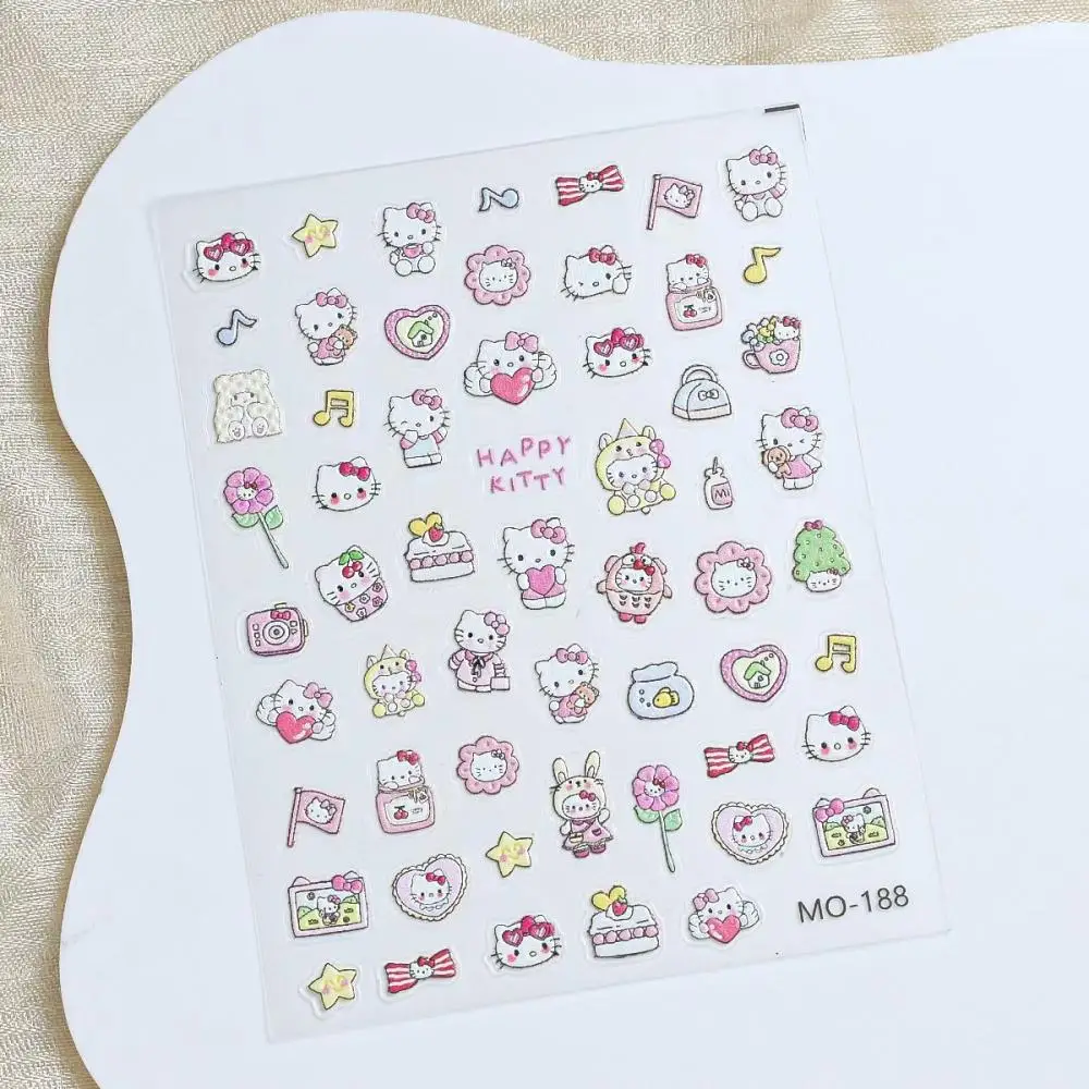 

1 sheet HelloKitty Sanrio New 5D Relief Nail Art Stickers Nail Decals for Manicure fashion Design DIY Happy Accessories