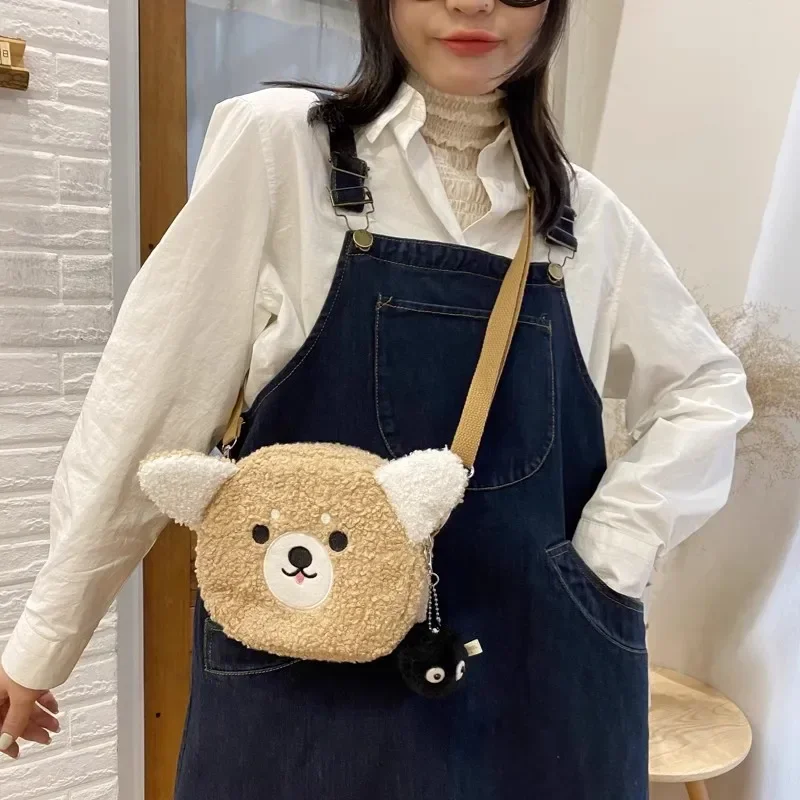 Kawaii Bag Women Girls Cartoon Kitten Bear Plush Shoulder Bags Crossbody Messenger Pack Small Phone Purse
