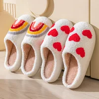 Cotton Slippers Women's Indoor Rainbow Plush Warm Slippers Floral Letter Heart Design Slides Ladies Fluffy Cozy Home Comfy Shoes 1