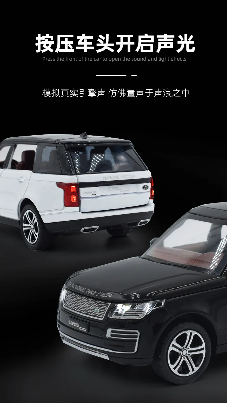 1:32 Land Rover Range Rover Suv Off-Road Vehicle Diecast Metal Alloy Model Car Pull Back Sound Light Car Kids Gift Collection 11 Undefined