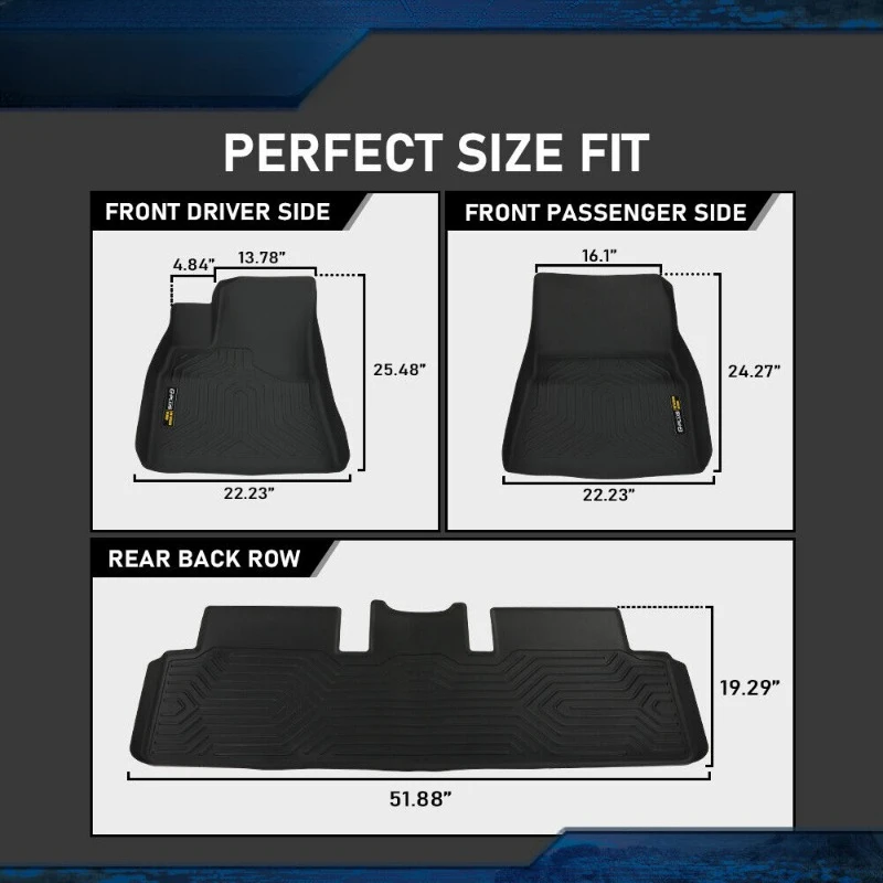 Anti-Slip Floor Mats For Tesla Model 3 All Weather Liner TPE Carpets United States
