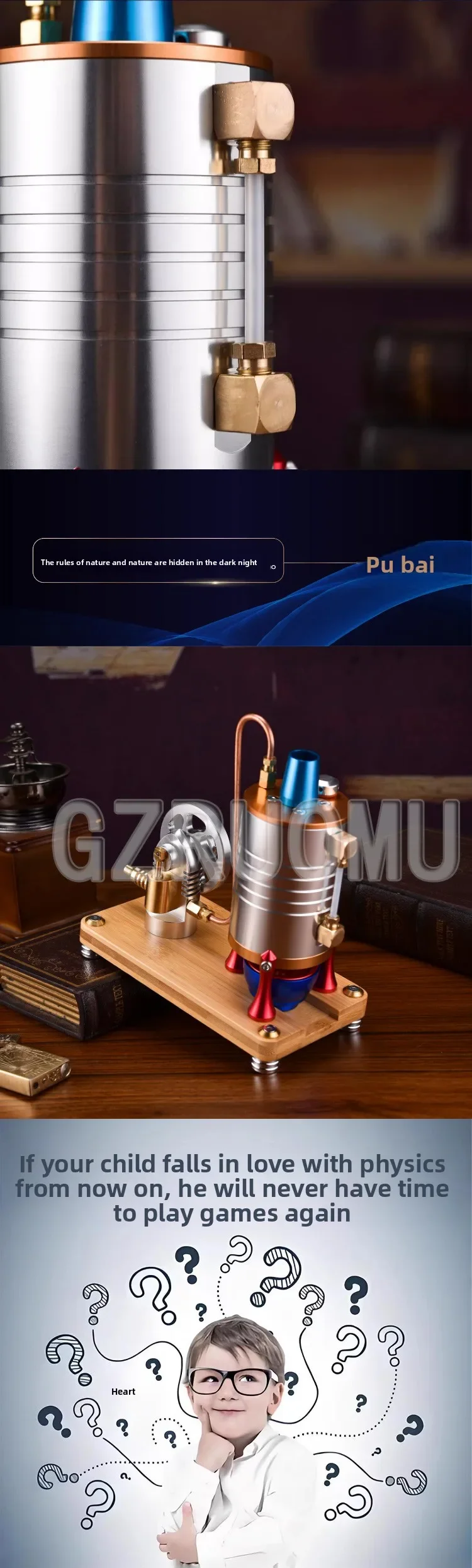 Startable Steam Engine Model Engine Retro with Heating Boiler Model, CNC Manufac