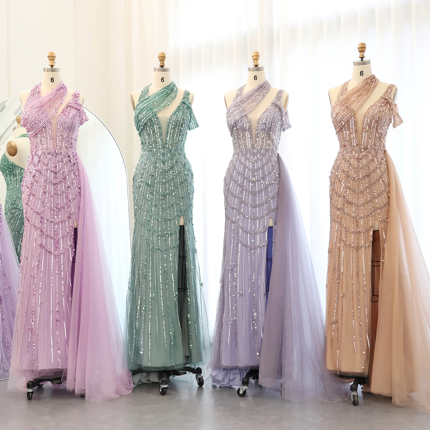パーティードレス Sharon Layered Silk Dress Sharon Said Luxury Beaded Lilac Mermaid Halter Evening Dress
