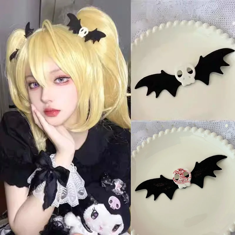 Y2K Skull Bat Hair Clips Gothic Blood Skeleton Duckbill Clips Halloween Angel Bat Hair Barrettes Pin Lolita Hairpin Hair Styling
