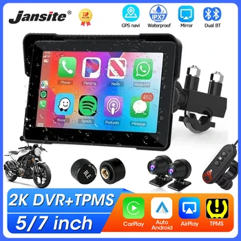 Jansite Display LCD portatile da 5/7 pollici per moto, DVR, navigazione GPS, IPX7, impermeabile, per CarPlay wireless, Android Auto