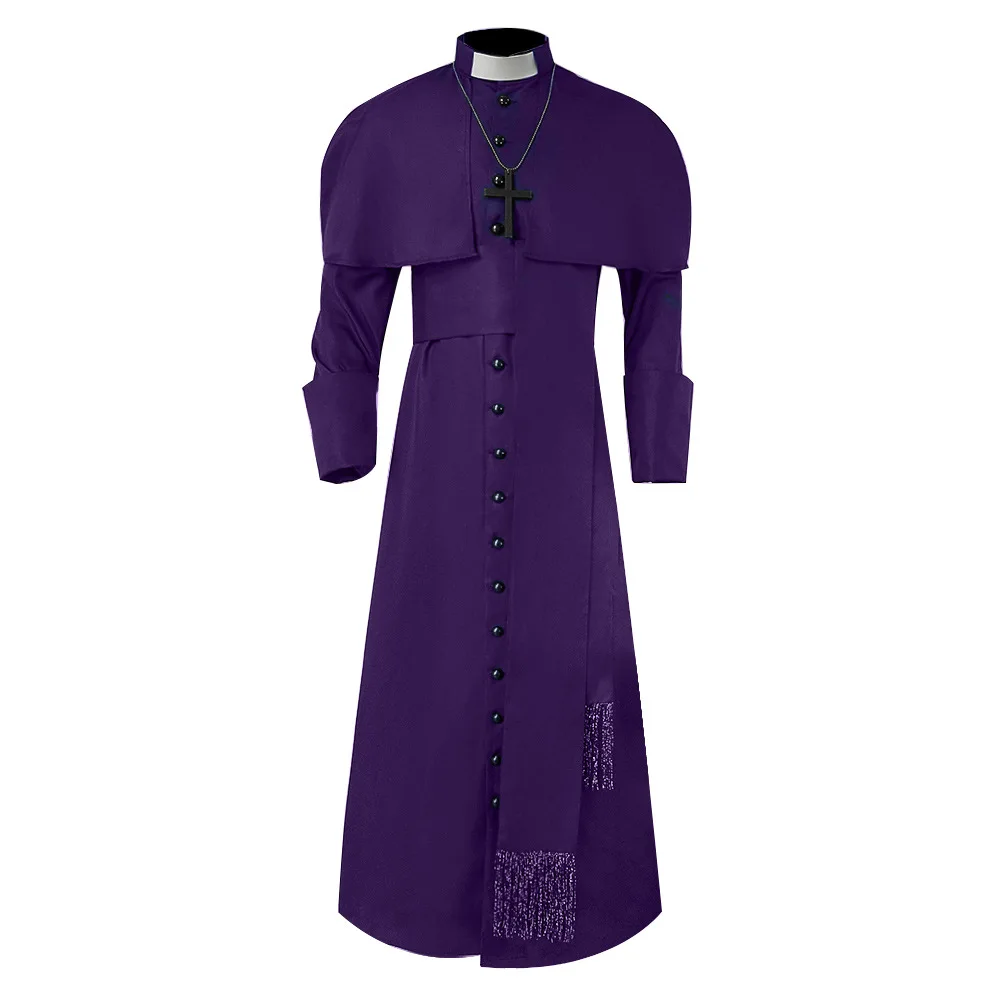 thumbnail image 1 of Disfraz de sacerdote medieval para hombre, sotana romana religiosa de la iglesia católica, disfraz de papa, pastor, padre, túnica de misionero de misa con cruz, 1 of 4