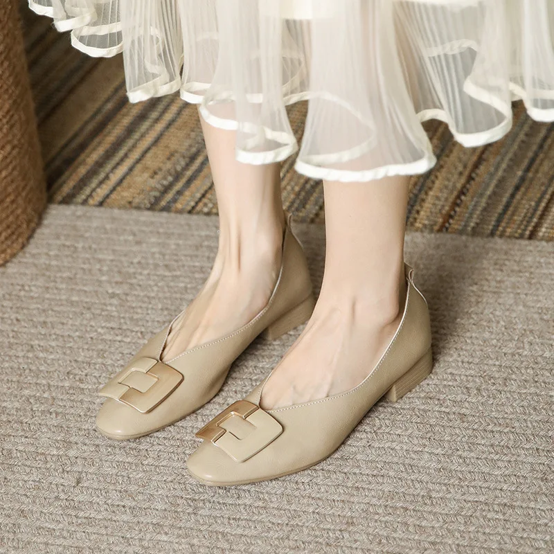 Flat Shoes Solid Color Women Shoes Daily Round Toe Shallow Mouth Casual Shoes Low Heels Fashionable Shoes Comfortable Work Shoes