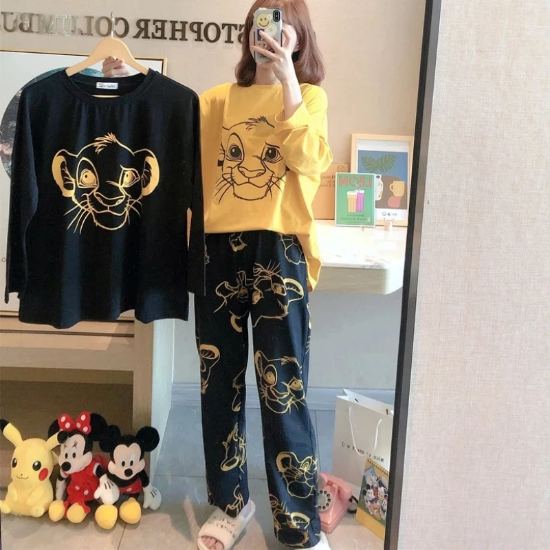 The Lion King Simba Cute Pajamas Set Autumn Winter Long Sleeve Leisure Sleepwear For Women Loose Nightwear Homewear Suit cotton pajama set