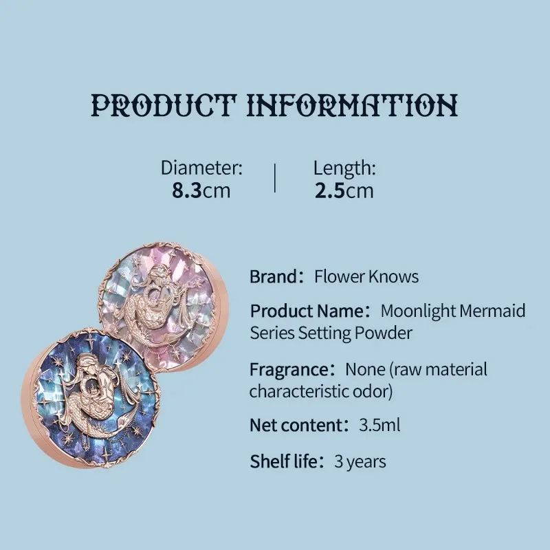Compact Powder Face Powder Makeup Professionnelle Flower Knows Moonlight Mermaid Matte Soft Compact Powder Oil Control Waterproof Face Powder