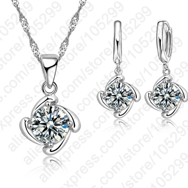 Neuankömmling kleines Universum mit weißen Zirkonia Halskette Ohrringe setzt Sterling Silber Farbe Frauen Geschenk für Party