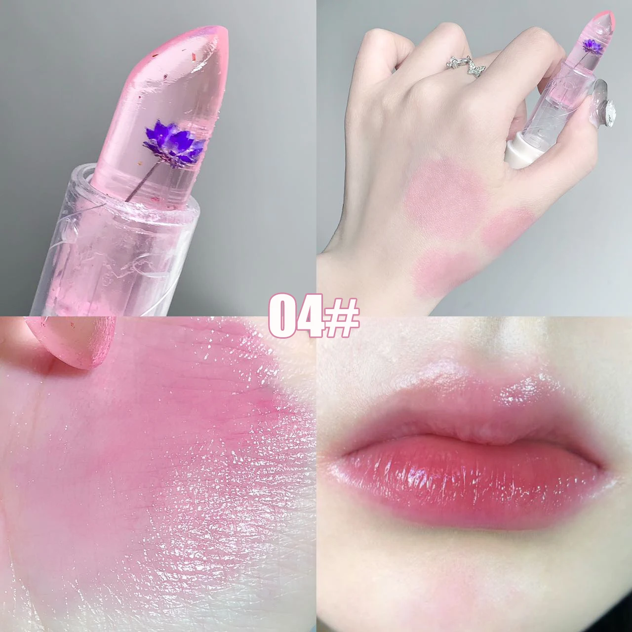 Transparenter Farbwechsel-Lippenbalsam Mit Blume – Feuchtigkeitsspendend, Temperaturreaktiv, Mit Vitamin E