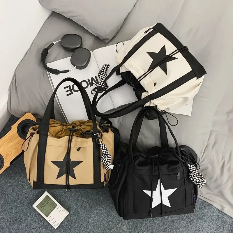 Persönlichkeit Frauen Crossbody Großhandel Große Kapazität Paar Schulter Neue Casual Nylon Tote Tasche Kordelzug Handtasche_voghion.com