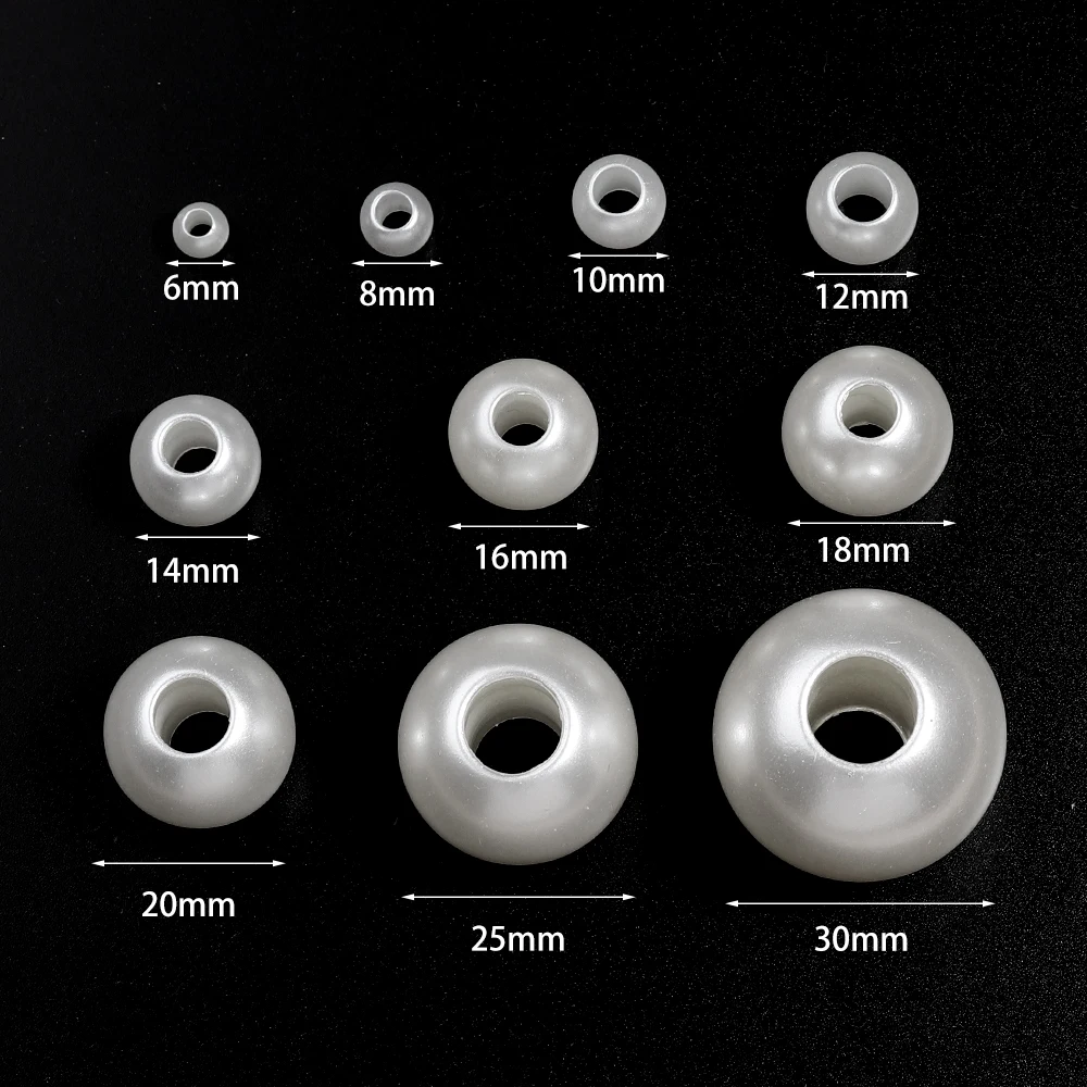6-30mm 원형 큰 구멍 직선 구멍 모조 진주 베이지 비즈 수제 DIY 의류 장식 제작 액세서리