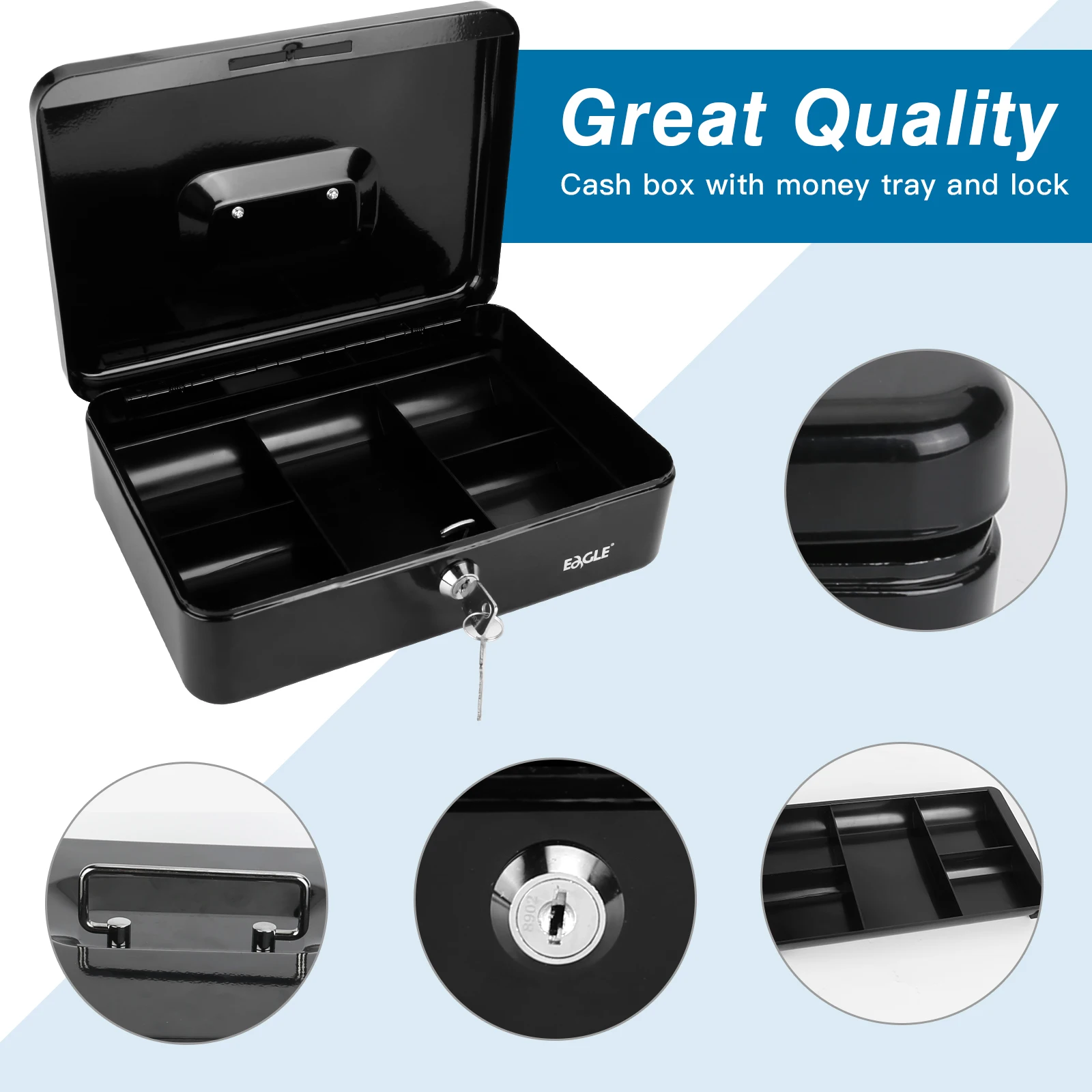 Eagle Metal Cash Box Lock Coin Tray Storage Box Business Saving Money Cash Register
