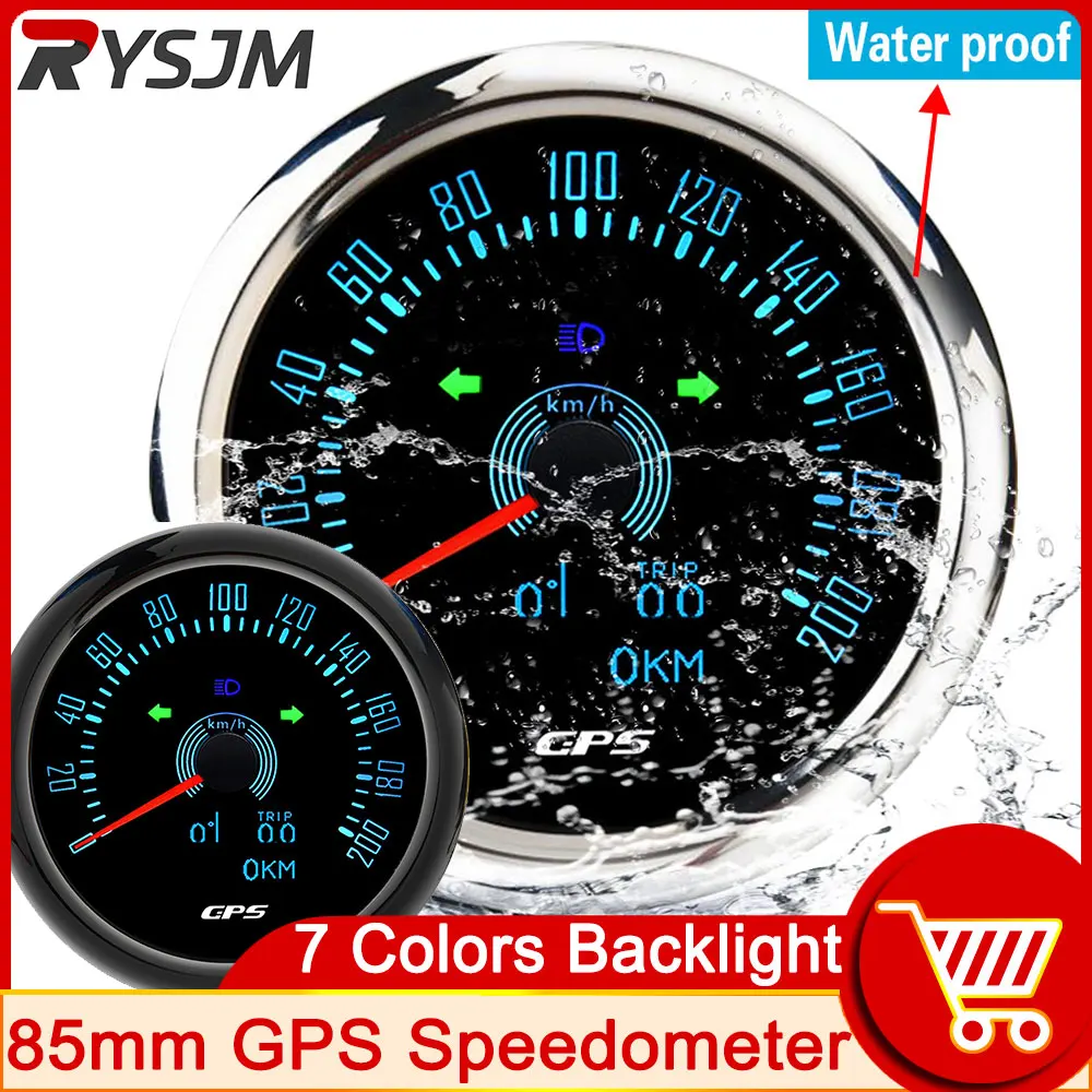 85mm GPS Speedometer Speed Meter Speed Gauges With Antenna For Motorcycle Yacht Boat Car Waterproof Odometer Trip ODO COG 9-32V 7 Colors