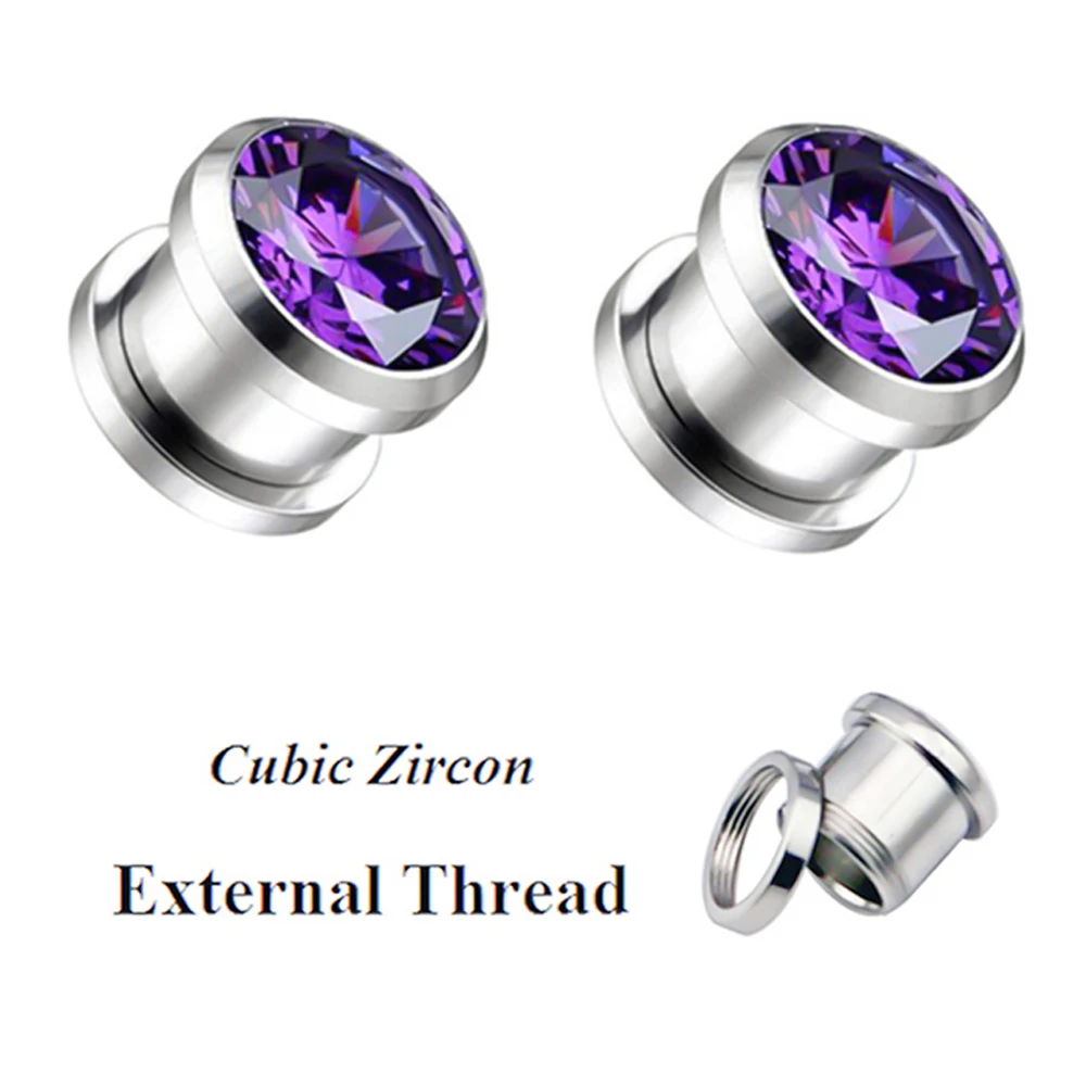 

2PCS Cubic Zirconia Tunnel Ear Plugs Stainless Steel Ear Plug Piercing Gauges Earrings Stretching Expander Screw Tunnels Jewel