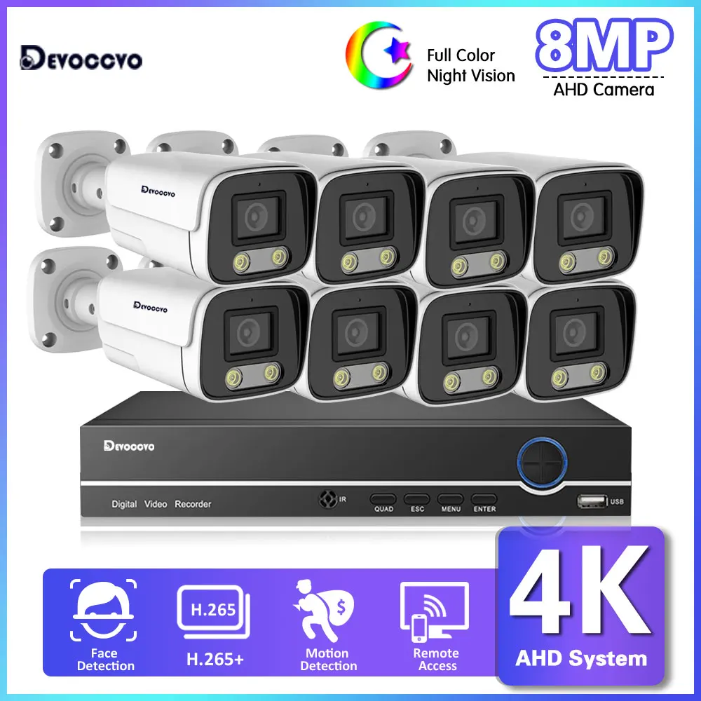Ahd Cctv Camera Security System Kit 8Ch 4K Dvr Set Full Color Night Vision Bullet Camera Kit Sistema Di Videosorveglianza 8Ch 4Ch