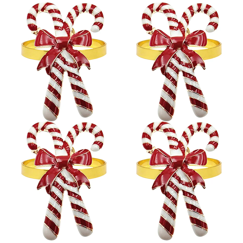 

Christmas Napkin Rings Candy Cane Napkin Holders Bow 4Pcs Metal Serviette Buckle Christmas Holiday Party Dinner Table Setting