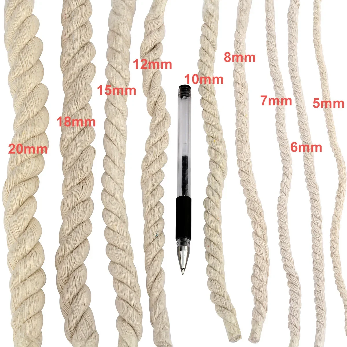 10M 5/6/7mm Twisted Cotton Cord For Bag Decorative High Tenacity 3 Shares Ropes DIY Sewing Textile Accessories