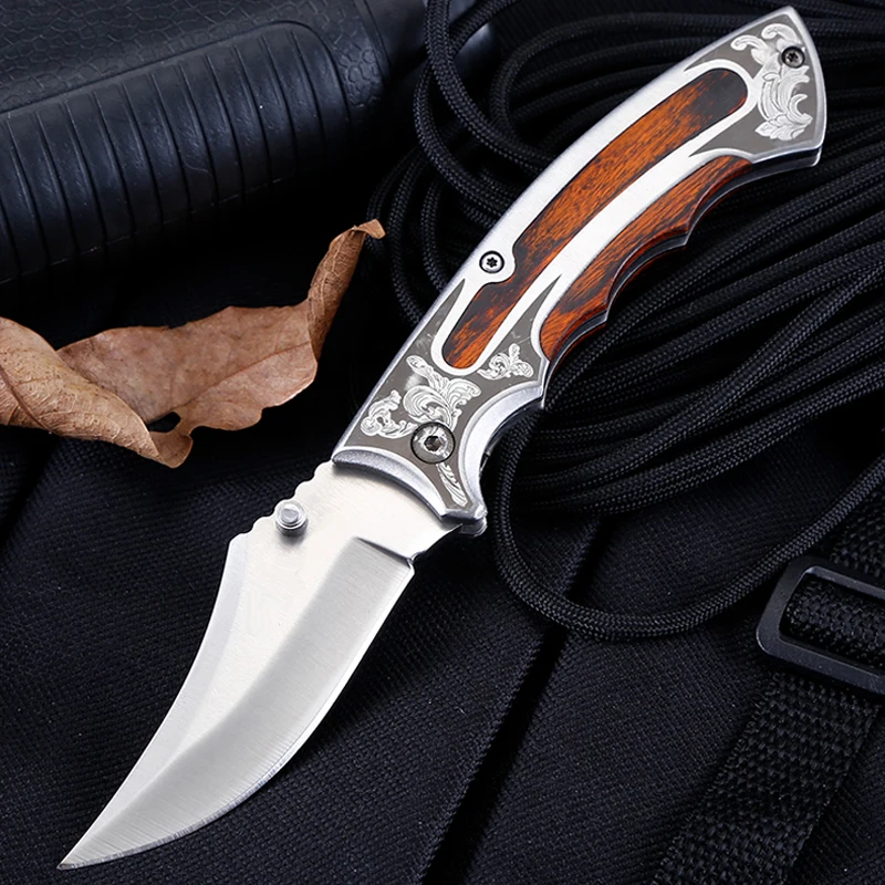 

7.82'' Military Knives 57HRC Folding Tactical Knife Wood Handle Portable Titanium Pocket Knives Utility Survival Rescue Tools