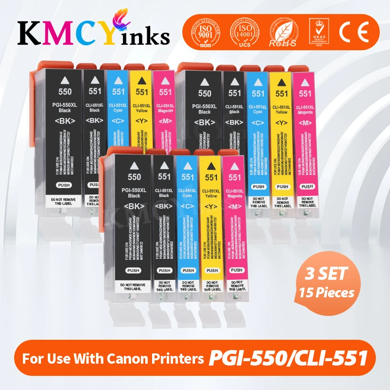 Cartuccia Di Inchiostro Kmcyinks Black & Color Pgi550 Per Canon Pgi 550 Xl Pixma Ip7250 Mg5450 Mg5550 Mg6450 Mg5650 Mg6650 Ix6850 Mx725