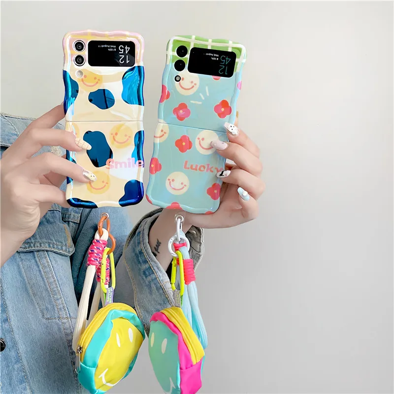 Custodia Per Telefono Con Corda A Mano Con Portamonete Carino Per Samsung Galaxy Z Flip 3 4 5 5G Wave Cover Antiurto Per Samsung Z Flip3 Flip4 Zflip5