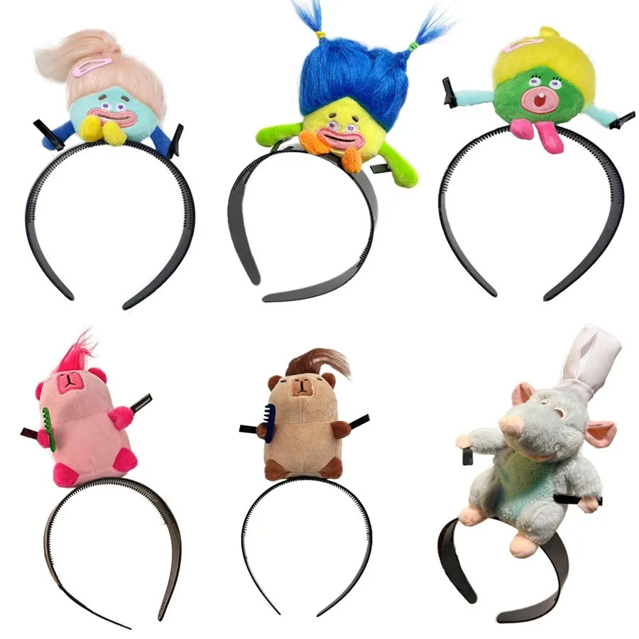 Ratatouille Mouse Head Hairband Capybara Funny Plush Hair Hoop Halloween Decor Capibara Women Hair Band Makeup Headdress Hairpin 2