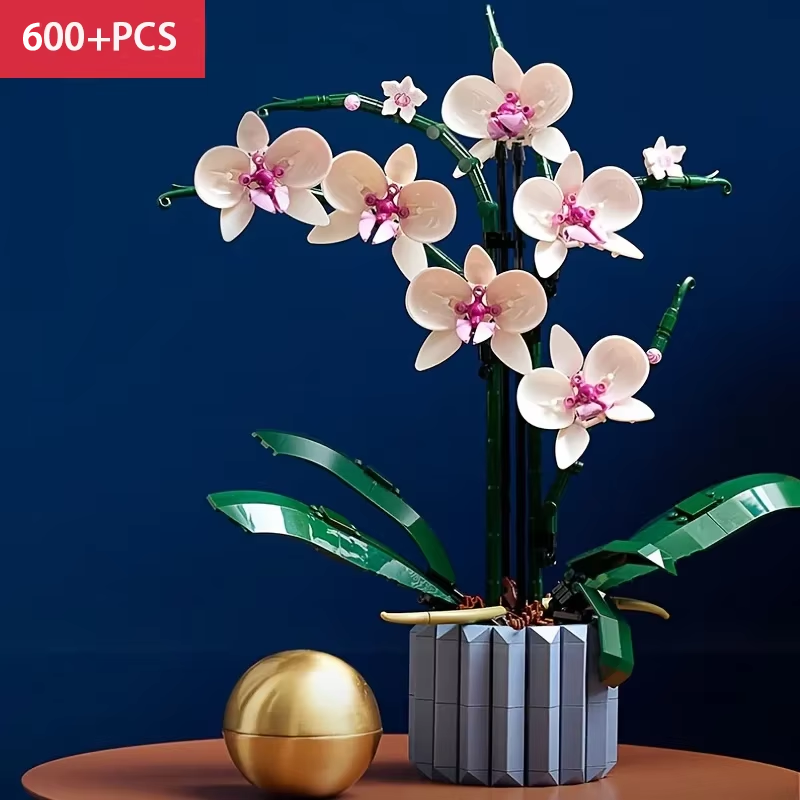 New 600+PCS Bouquet Creative DIY Orchid Building Block Plant Bonsai Potted lustration Adult Assembled Toy Children Birthday Gift