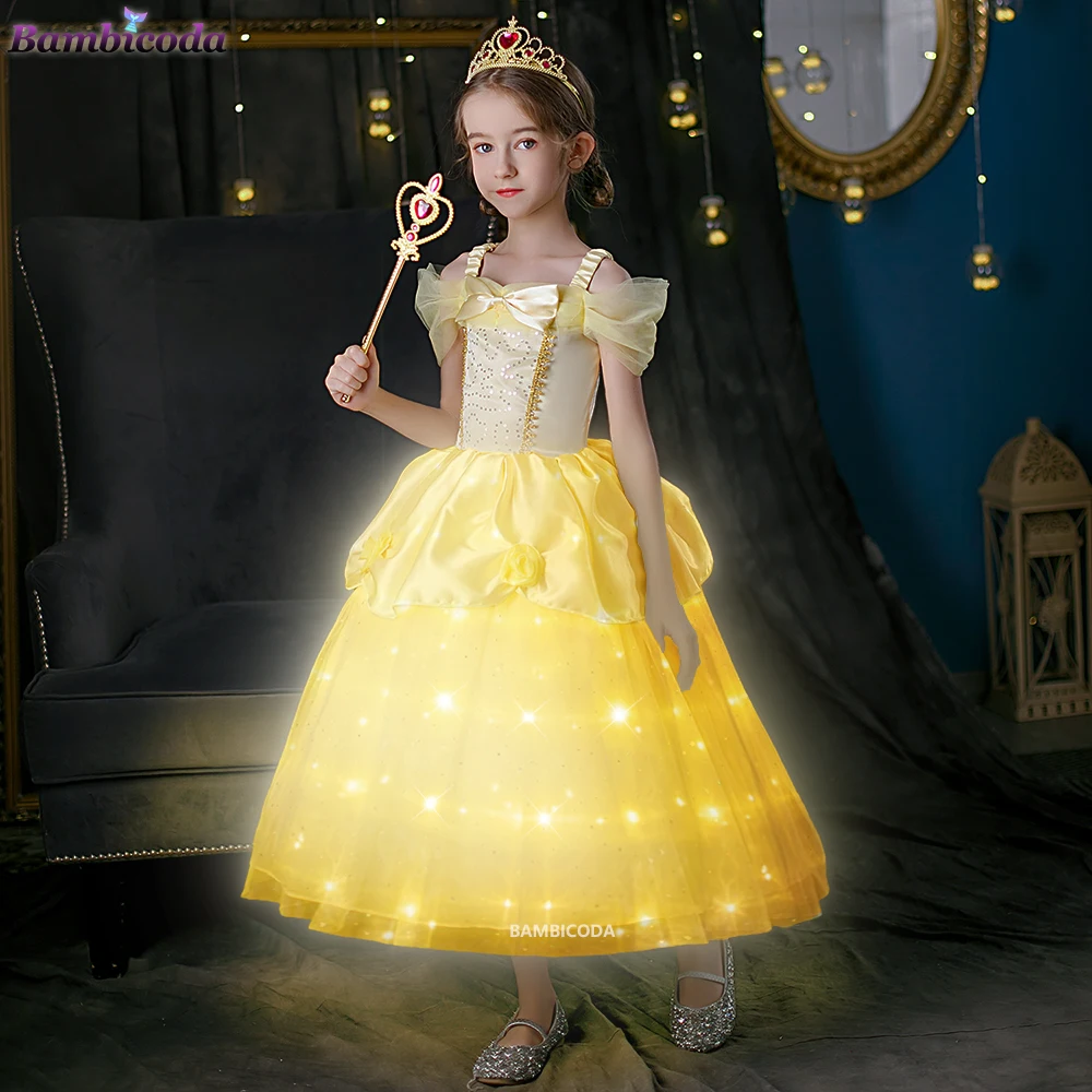 Robe princesse Disney Pepper pour filles, vêtements de fête pour enfants,  couronne d'anniversaire, Halloween, La Belle et la Bête, enfants de 2 à 10