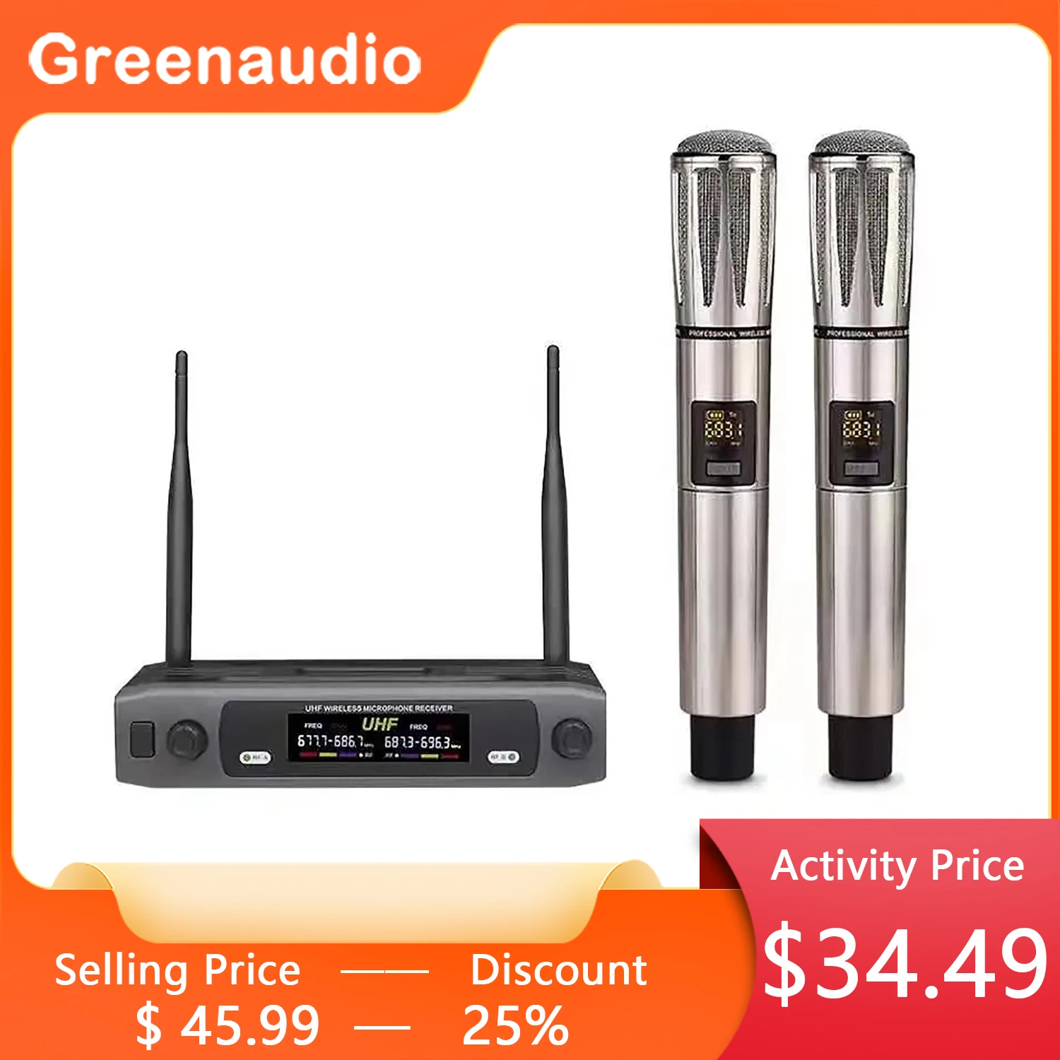 

GAW-E68W Professional UHF Dual-Channel Handheld Remote Digital Wireless Microphone For Party Wedding Conference Stage