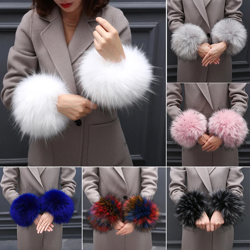 Bangle bracelet Women Plush Bracelet Warm Wristband Arms Faux Fox Fur Cuff Oversleeve Winter Elegant Luxury Windproof