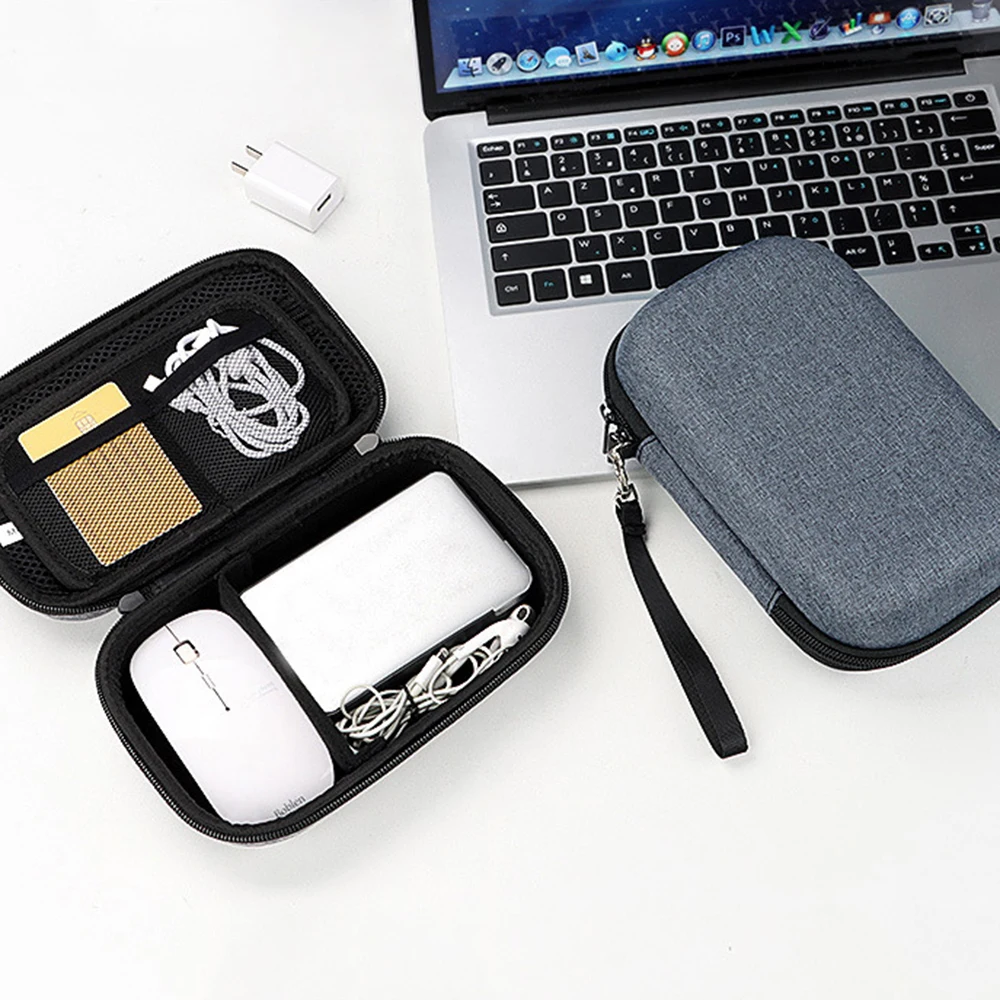 

Double-Layer Mobile Hard Disk Storage Bag Data Cable U Disk Charging Eva Shockproof Anti-Fall Travel Portable Organizer Box