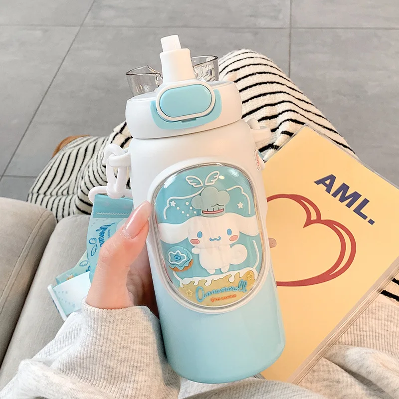 

460ML Cinnamorolls Large Capacity Thermal Water Bottle Anime Melodys Kuromis with Straw Tumbler Stainless Steel Thermo Bottles