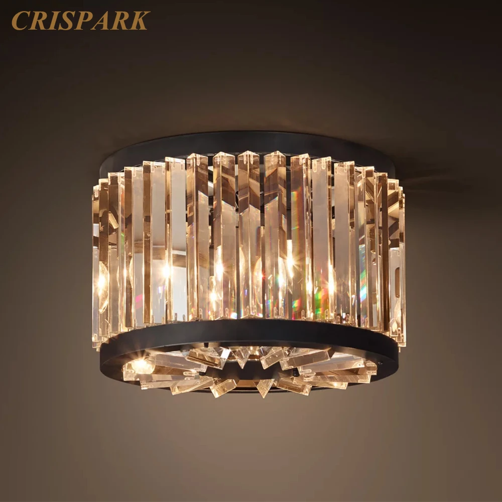 

Welles Flushmount Vintage Crystal Ceiling Chandelier for Living Room Clear Smoke Prism Crystal Round Light Fixture for Bedroom