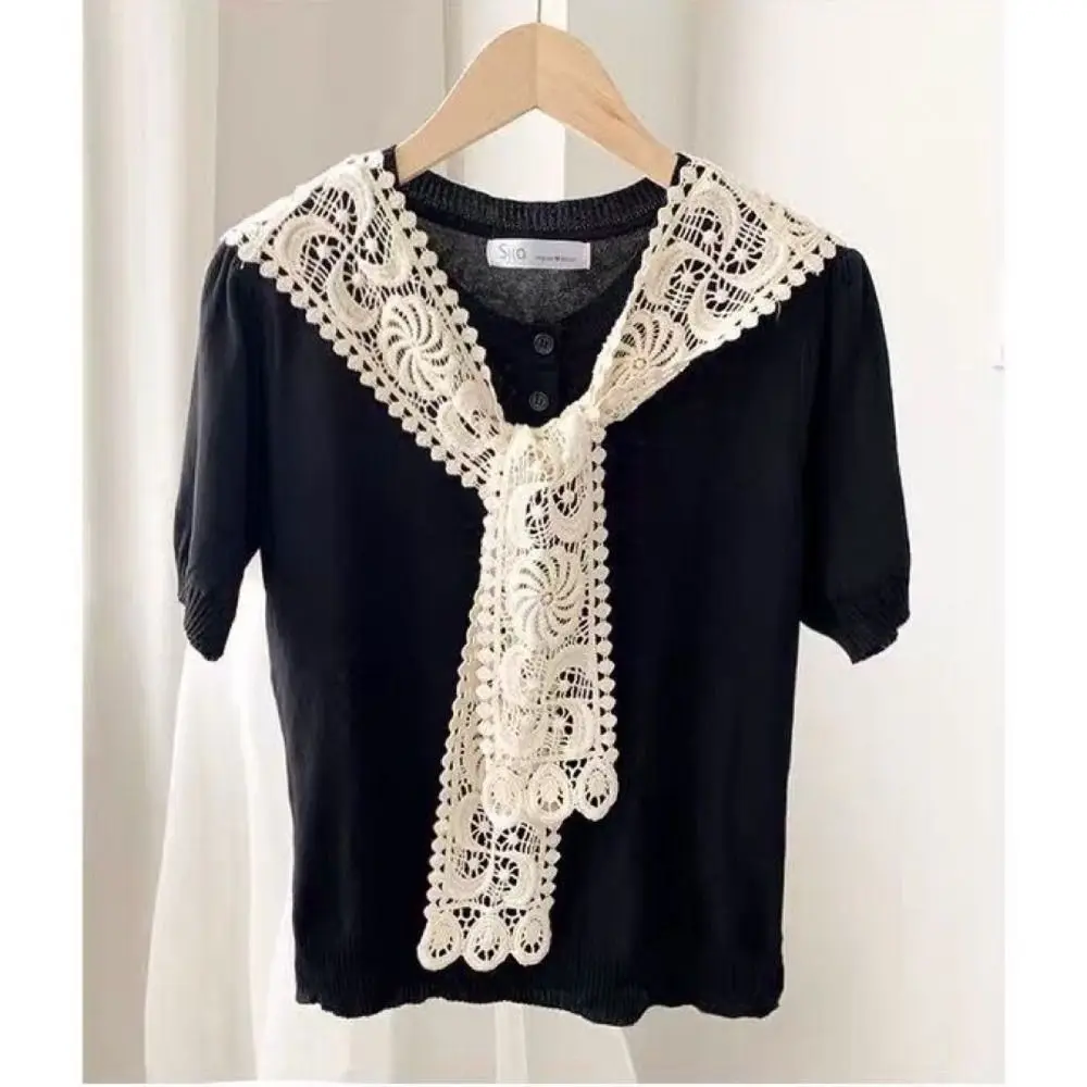 New Solid Color Knitted Shawl Keep Warm Blouse Shoulders Detachable Collar Lace Tie Wool Shawl Unisex