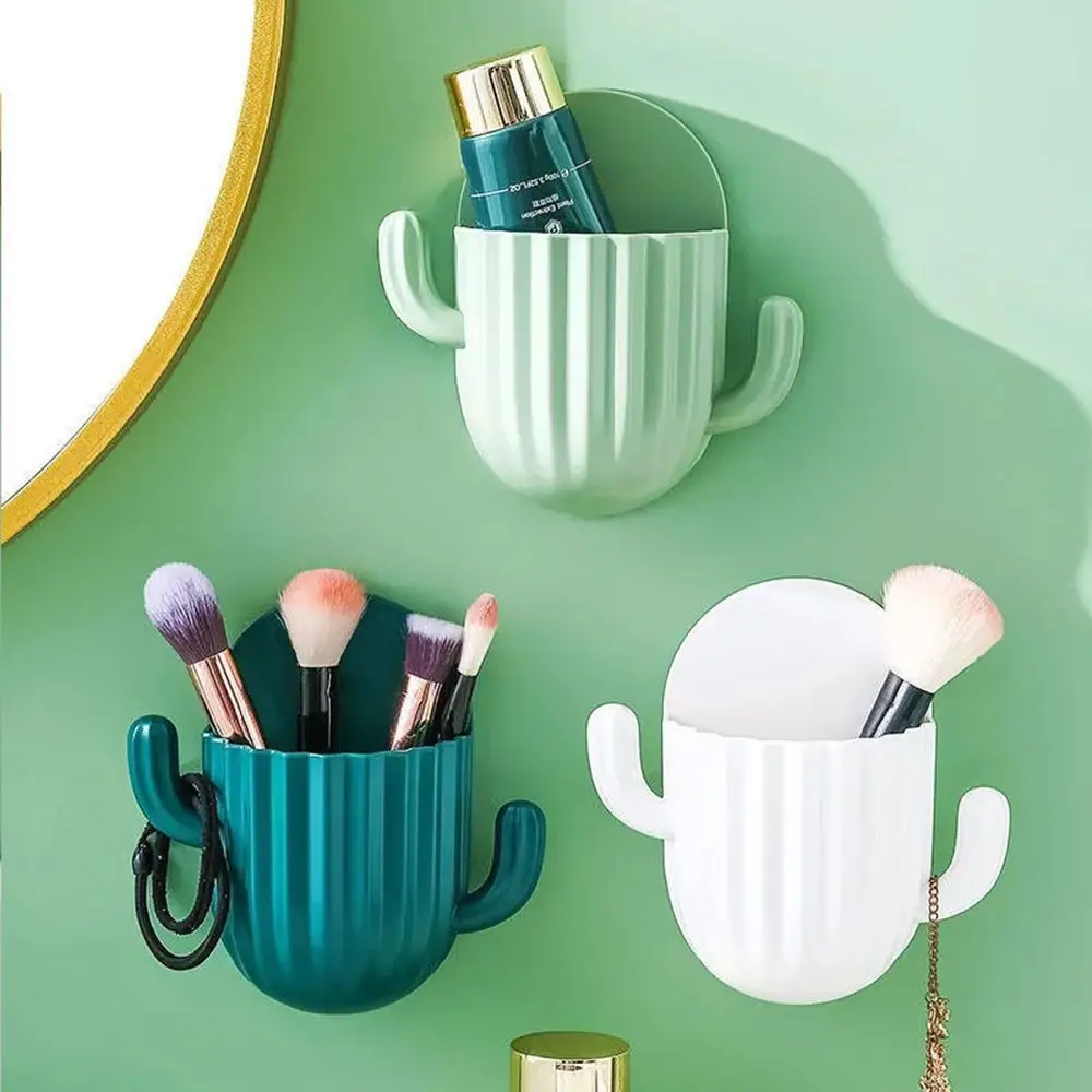 

1PC Drain Shelf Self-adhesive Bathroom Accessories Seamless Toothbrush Holder Shaver Organizer Cactus Hook Storage Rack