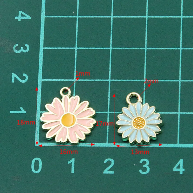 10Pcs 7Color 2 Style Alloy Metal Drop Oil Colorblock Daisies Charm Flower Plant Pendant For DIY Bracelet Necklace Jewelry Making