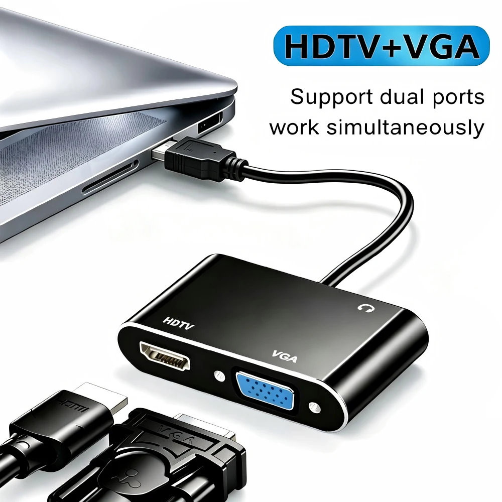 USB 3.0/TYPE-C-HDMI VGA 어댑터(3.5mm 오디오 포트 포함), 듀얼 모니터 디스플레이 컨버터, 노트북용 USB-HDTV VGA 분배기