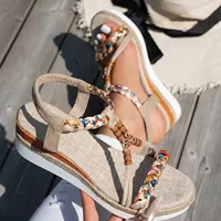 Femmes sandales à talons compensés été bande tressée plate-forme gladiateur sandales Style ethnique Slingback chaussures De plage femmes Sandalias De Mujer 3
