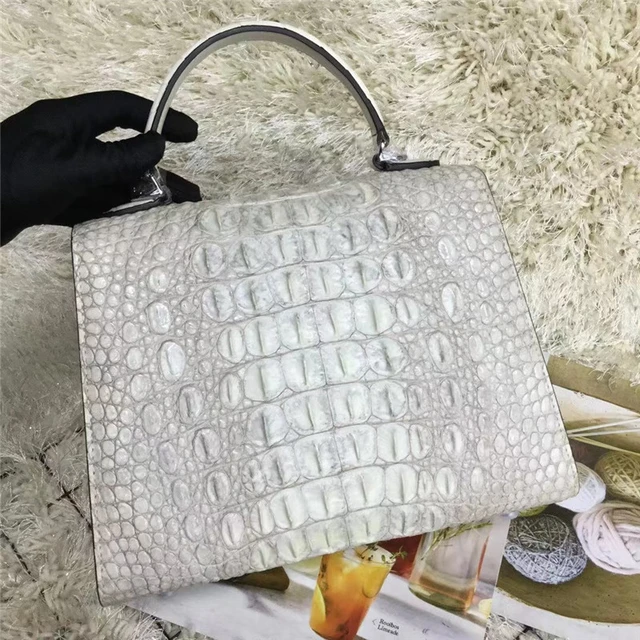 Genuine Albino Crocodile Leather Handbag, Alligator skin Women Shoulder Bag  25