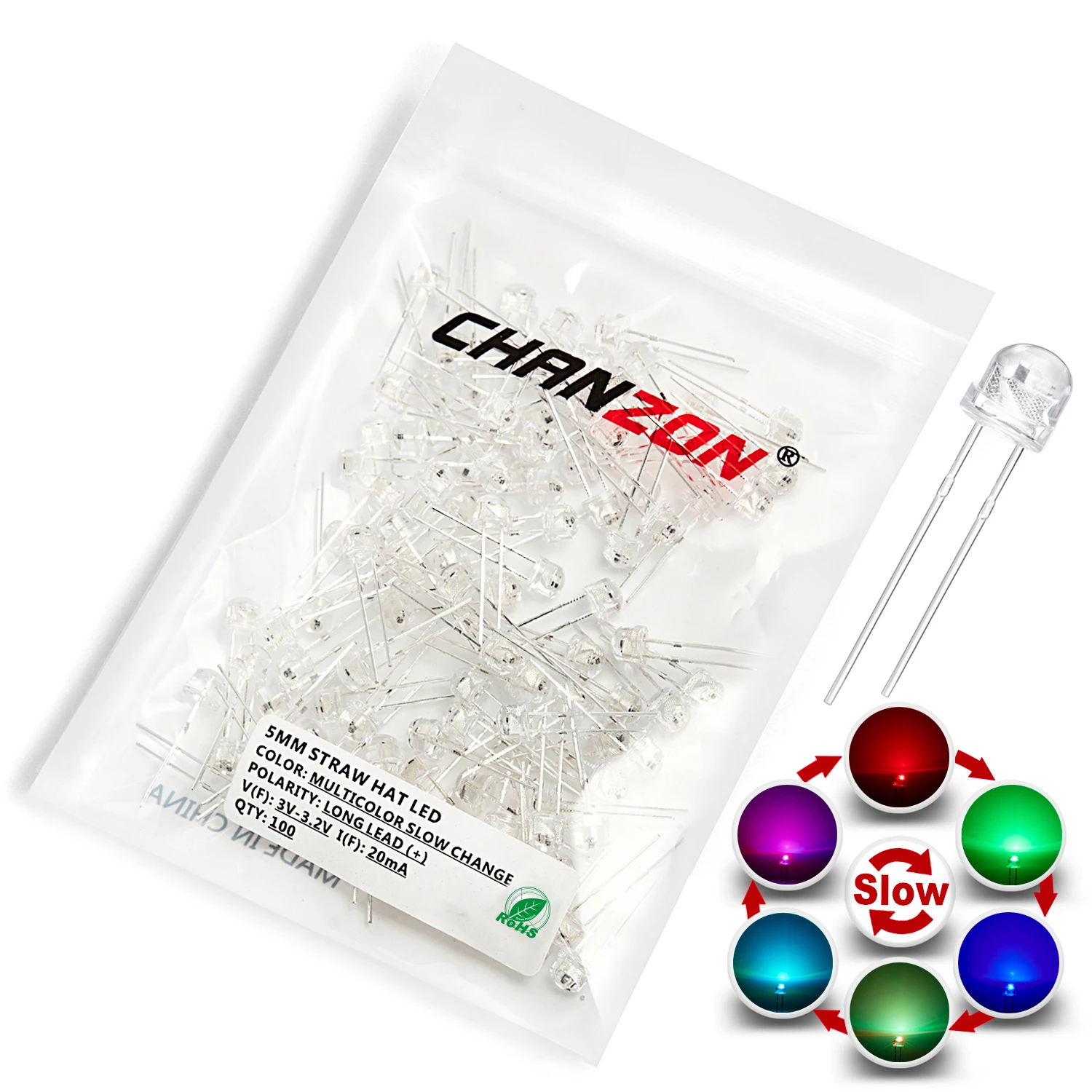 100pcs 5mm LED Emitting Diode Straw Hat Micro Indicator Warm White Red Green Blue Yellow Orange UV Pink RGB Flashing 3V DIY Bulb image 7